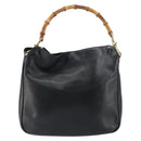 GUCCI Bamboo Hand Bag Leather 2way Black Gold 001 1998 1638 Auth BA8637-2