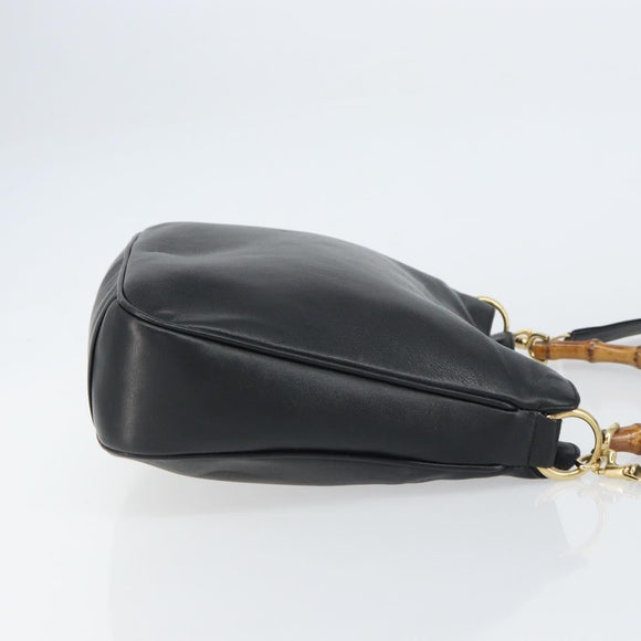 GUCCI Bamboo Hand Bag Leather 2way Black Gold 001 1998 1638 Auth BA8637
