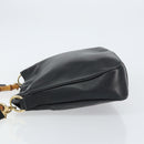 GUCCI Bamboo Hand Bag Leather 2way Black Gold 001 1998 1638 Auth BA8637-4