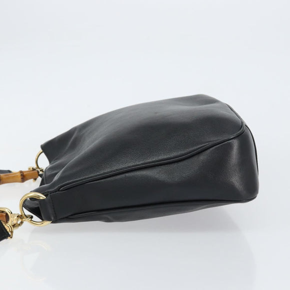 GUCCI Bamboo Hand Bag Leather 2way Black Gold 001 1998 1638 Auth BA8637