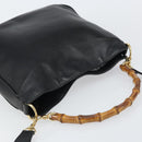 GUCCI Bamboo Hand Bag Leather 2way Black Gold 001 1998 1638 Auth BA8637-6