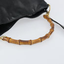 GUCCI Bamboo Hand Bag Leather 2way Black Gold 001 1998 1638 Auth BA8637-7