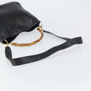 GUCCI Bamboo Hand Bag Leather 2way Black Gold 001 1998 1638 Auth BA8637-9