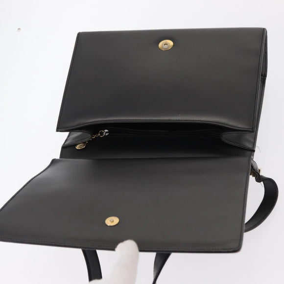 GUCCI Shoulder Bag Leather Black Gold Auth BA8638