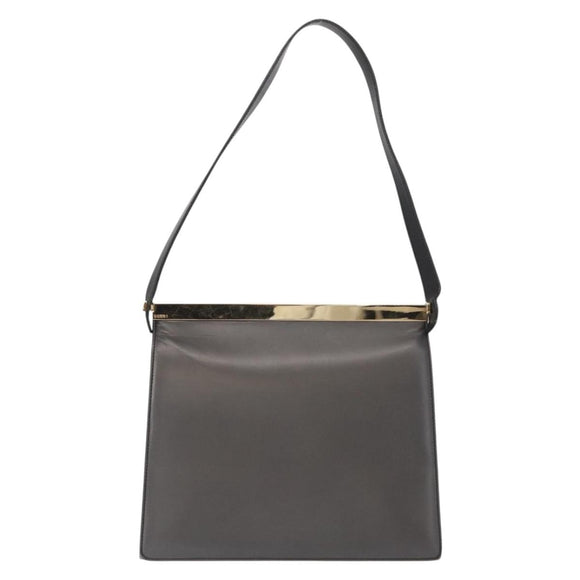 GUCCI Shoulder Bag Leather Black Gold Auth BA8638