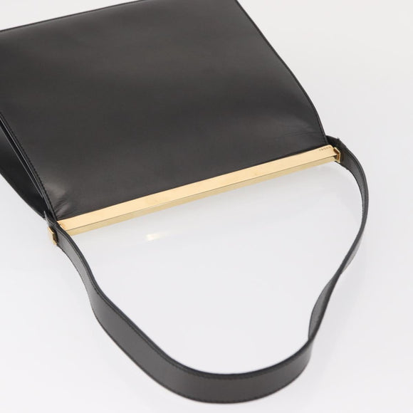 GUCCI Shoulder Bag Leather Black Gold Auth BA8638