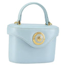 Gianni Versace Sunburst Vanity Hand Bag Leather Light Blue Gold Auth BA8639V-1