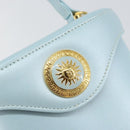 Gianni Versace Sunburst Vanity Hand Bag Leather Light Blue Gold Auth BA8639V-17