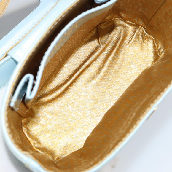 Gianni Versace Sunburst Vanity Hand Bag Leather Light Blue Gold Auth BA8639V