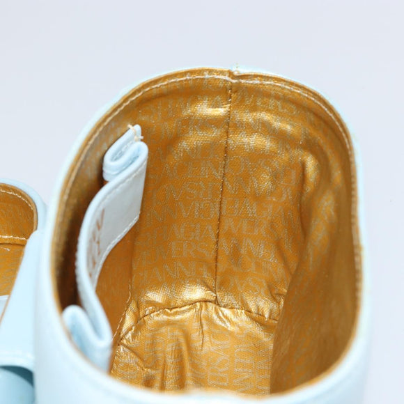 Gianni Versace Sunburst Vanity Hand Bag Leather Light Blue Gold Auth BA8639V