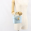 Gianni Versace Sunburst Vanity Hand Bag Leather Light Blue Gold Auth BA8639V-21