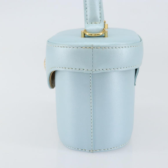 Gianni Versace Sunburst Vanity Hand Bag Leather Light Blue Gold Auth BA8639V