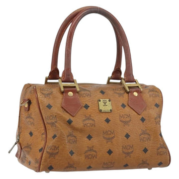 MCM Logogram Vicetos Hand Bag PVC Leather Brown Gold Auth BA8640