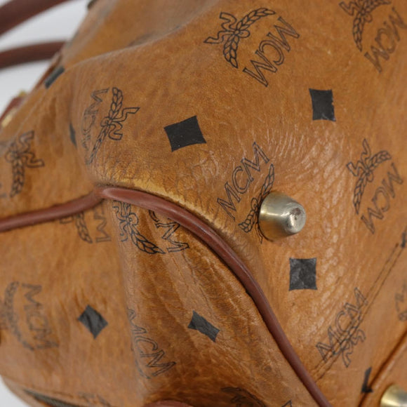MCM Logogram Vicetos Hand Bag PVC Leather Brown Gold Auth BA8640