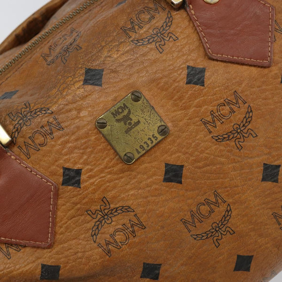 MCM Logogram Vicetos Hand Bag PVC Leather Brown Gold Auth BA8640