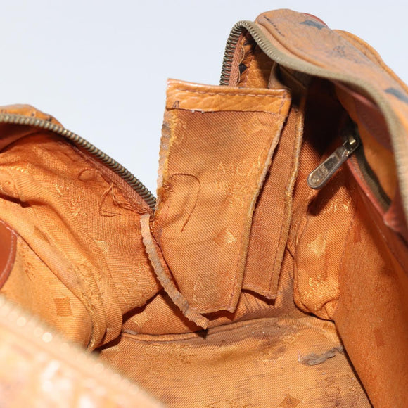 MCM Logogram Vicetos Hand Bag PVC Leather Brown Gold Auth BA8640