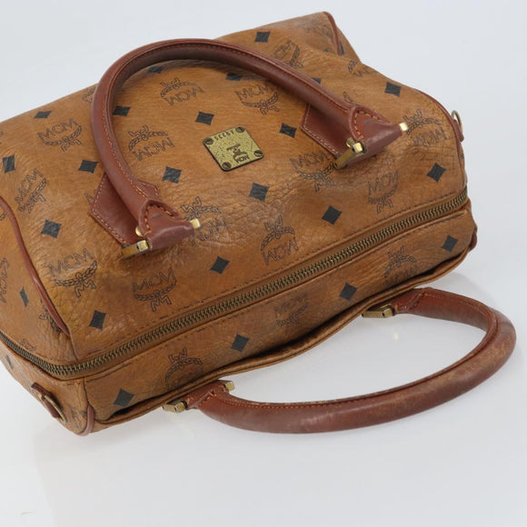 MCM Logogram Vicetos Hand Bag PVC Leather Brown Gold Auth BA8640