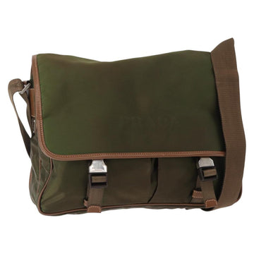 PRADA Shoulder Bag Nylon Khaki Silver Auth BA8644