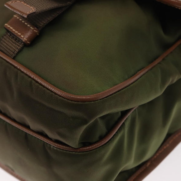 PRADA Shoulder Bag Nylon Khaki Silver Auth BA8644