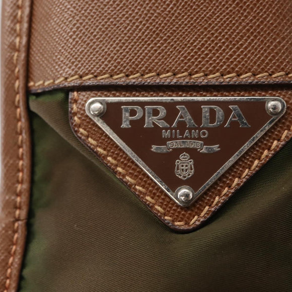 PRADA Shoulder Bag Nylon Khaki Silver Auth BA8644