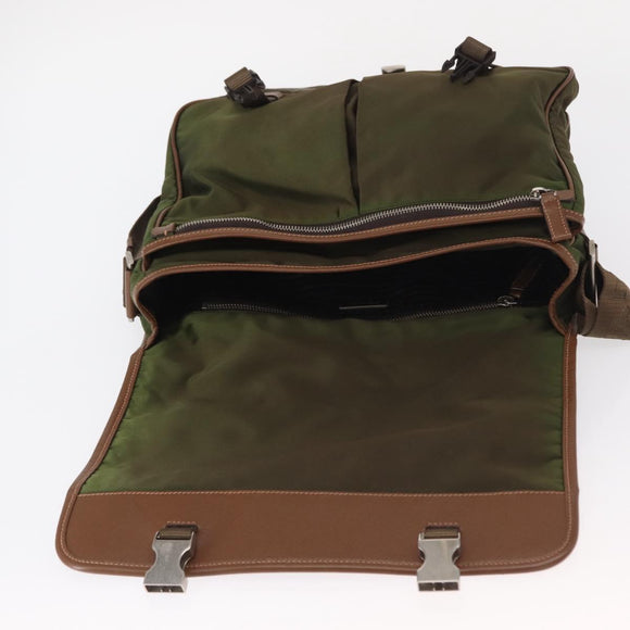 PRADA Shoulder Bag Nylon Khaki Silver Auth BA8644