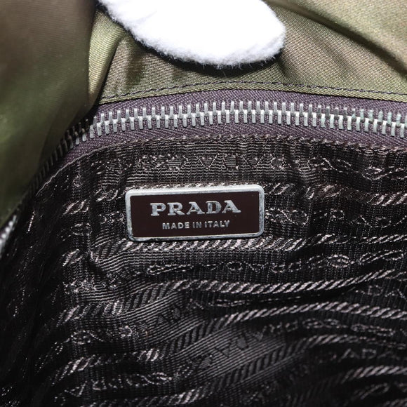 PRADA Shoulder Bag Nylon Khaki Silver Auth BA8644