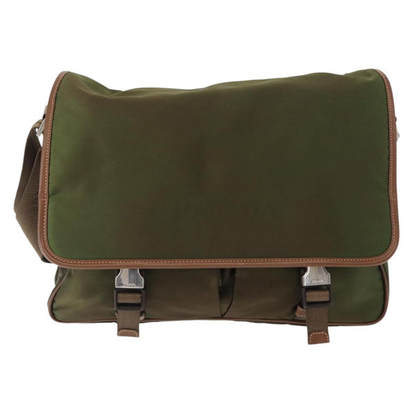 PRADA Shoulder Bag Nylon Khaki Silver Auth BA8644