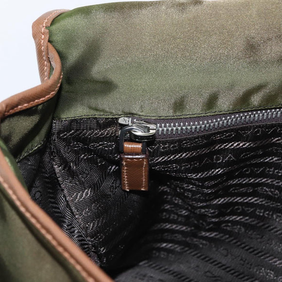 PRADA Shoulder Bag Nylon Khaki Silver Auth BA8644