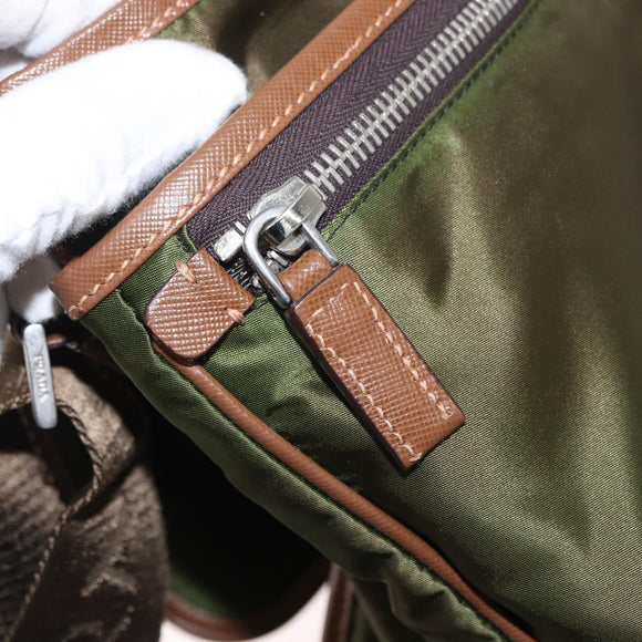 PRADA Shoulder Bag Nylon Khaki Silver Auth BA8644