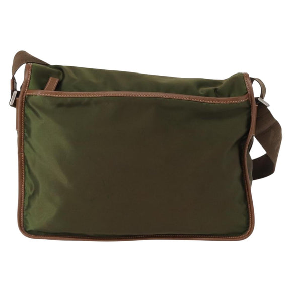 PRADA Shoulder Bag Nylon Khaki Silver Auth BA8644