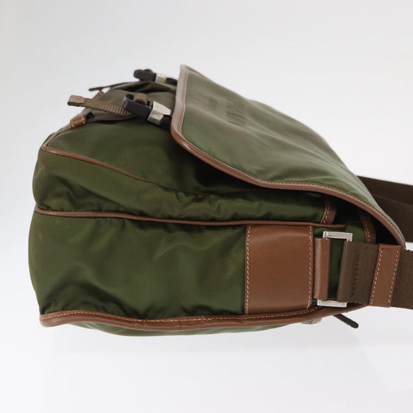 PRADA Shoulder Bag Nylon Khaki Silver Auth BA8644