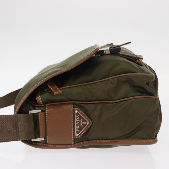 PRADA Shoulder Bag Nylon Khaki Silver Auth BA8644