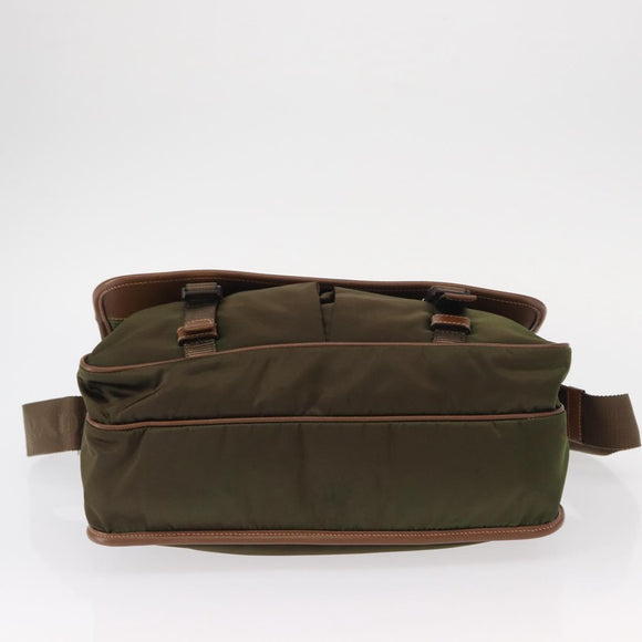 PRADA Shoulder Bag Nylon Khaki Silver Auth BA8644