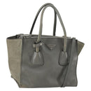PRADA Studs Hand Bag Suede Leather 2way Gray Silver Auth BA8646-1