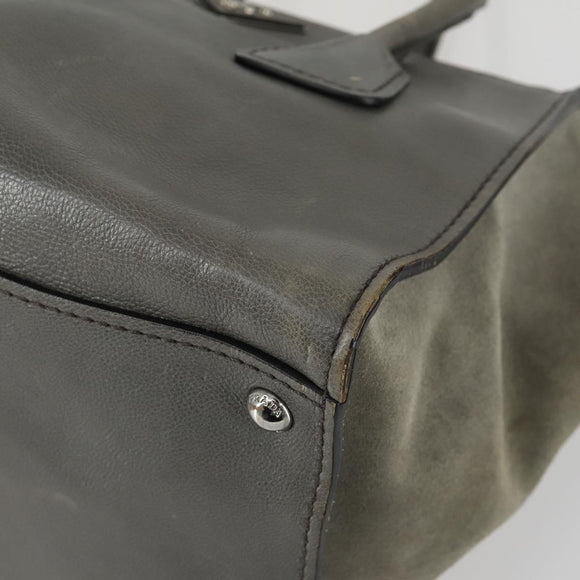 PRADA Studs Hand Bag Suede Leather 2way Gray Silver Auth BA8646