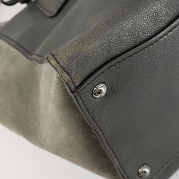 PRADA Studs Hand Bag Suede Leather 2way Gray Silver Auth BA8646