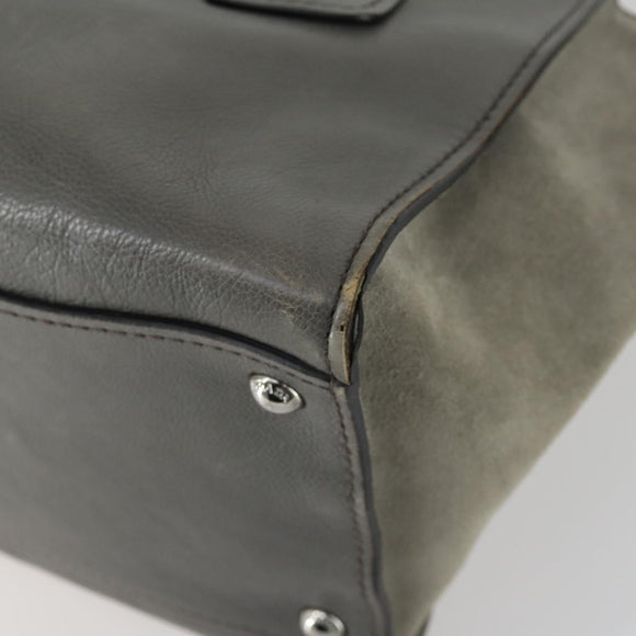 PRADA Studs Hand Bag Suede Leather 2way Gray Silver Auth BA8646