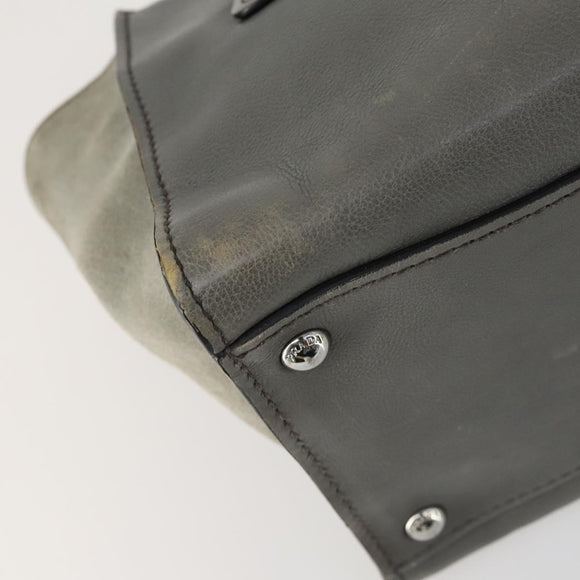 PRADA Studs Hand Bag Suede Leather 2way Gray Silver Auth BA8646