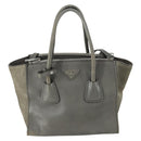 PRADA Studs Hand Bag Suede Leather 2way Gray Silver Auth BA8646-13