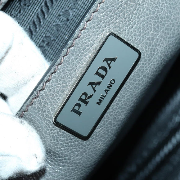 PRADA Studs Hand Bag Suede Leather 2way Gray Silver Auth BA8646