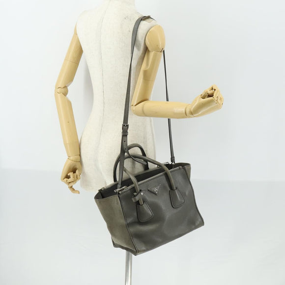 PRADA Studs Hand Bag Suede Leather 2way Gray Silver Auth BA8646