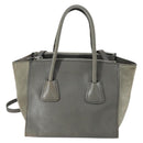 PRADA Studs Hand Bag Suede Leather 2way Gray Silver Auth BA8646-2