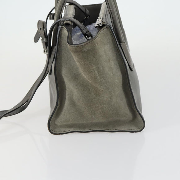 PRADA Studs Hand Bag Suede Leather 2way Gray Silver Auth BA8646