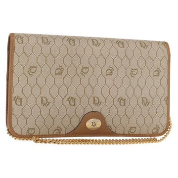 Christian Dior Trotter Canvas Chain Shoulder Bag Beige Gold Auth BA8648