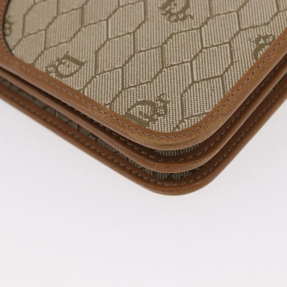 Christian Dior Trotter Canvas Chain Shoulder Bag Beige Gold Auth BA8648