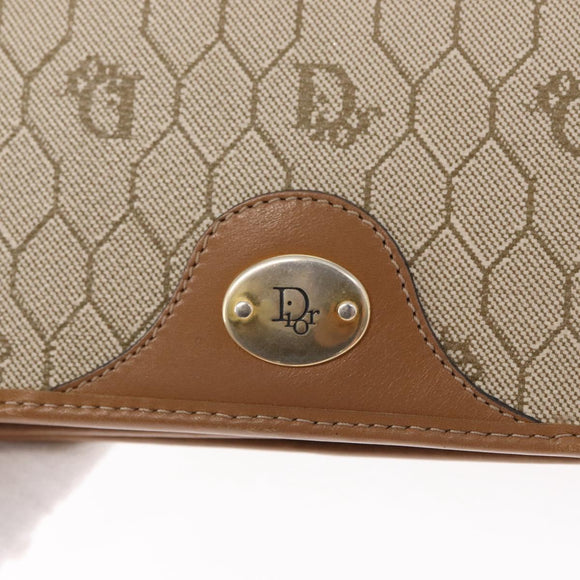 Christian Dior Trotter Canvas Chain Shoulder Bag Beige Gold Auth BA8648