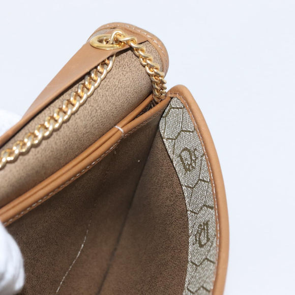 Christian Dior Trotter Canvas Chain Shoulder Bag Beige Gold Auth BA8648