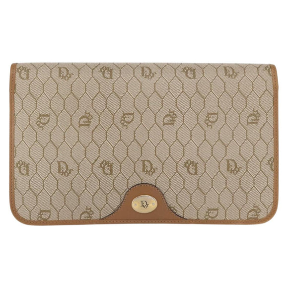 Christian Dior Trotter Canvas Chain Shoulder Bag Beige Gold Auth BA8648