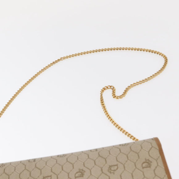Christian Dior Trotter Canvas Chain Shoulder Bag Beige Gold Auth BA8648