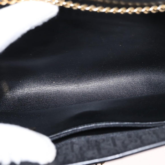 Christian Dior Trotter Canvas Chain Shoulder Bag Black Gold Auth BA8649